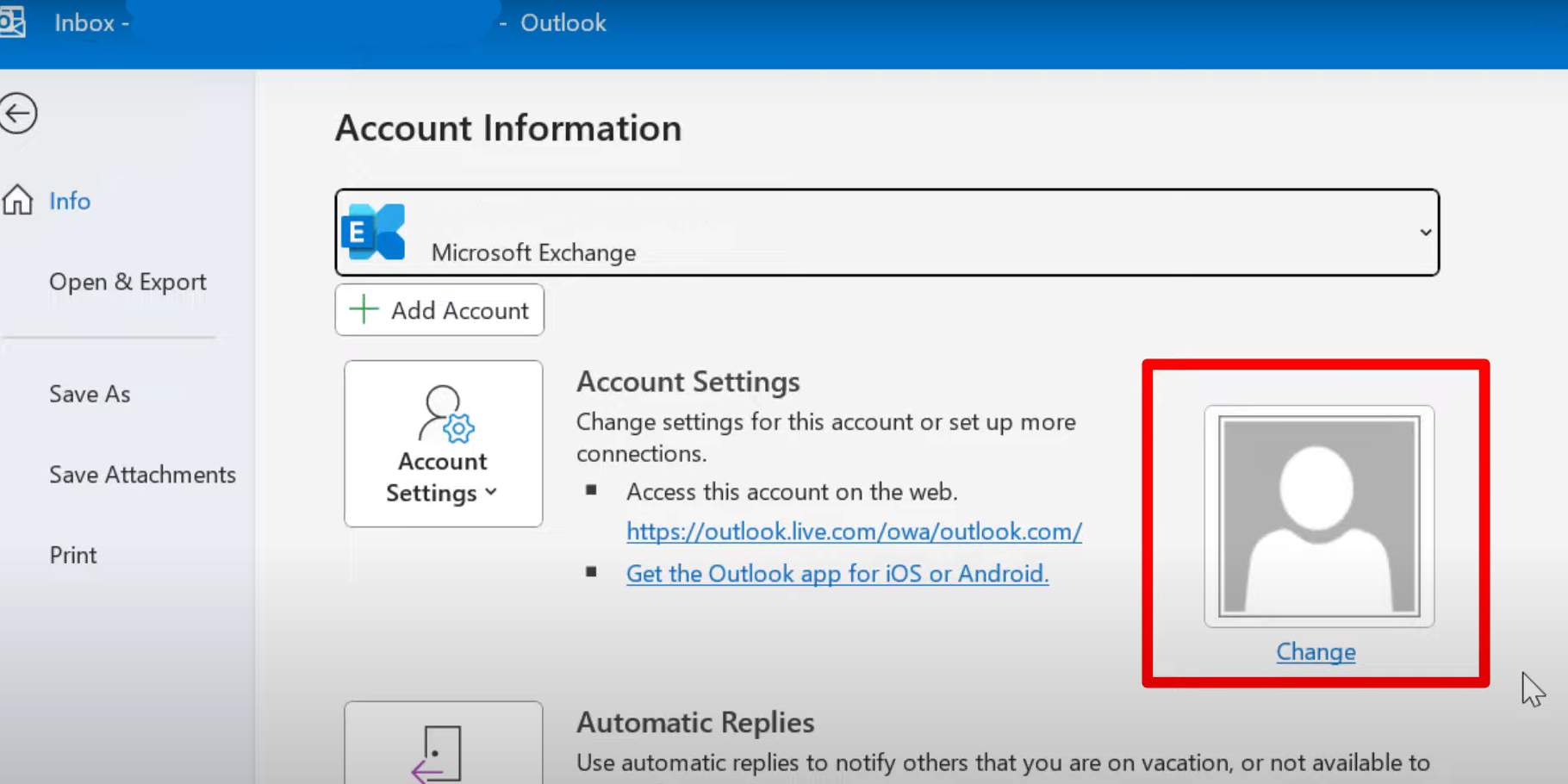 Change Outlook Profile Picture